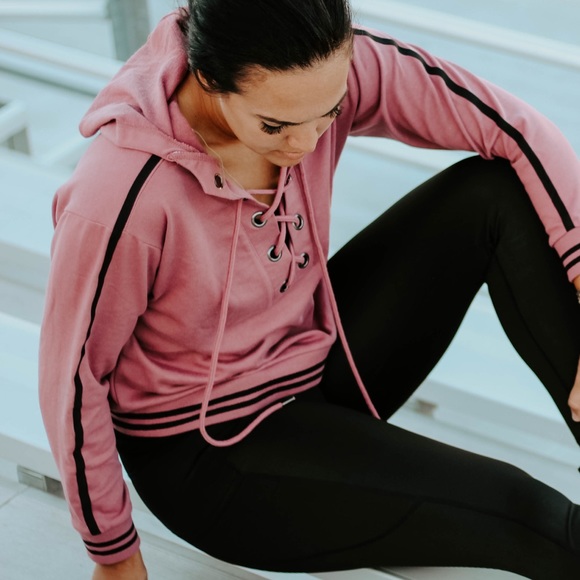 Boutique Tops - Mauve Varsity Style Hoodie